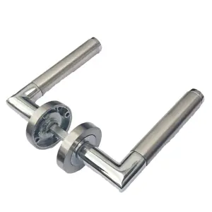 Straight Lever Rose Door Handles Mitred Duo Chrome Satin Handle 64mm Latch