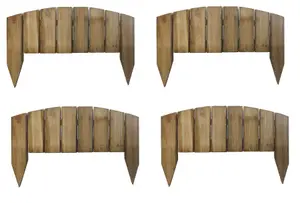 Wooden Garden Picket Log Edging Border Fencing Lawn Path Curved Top Pack of 4