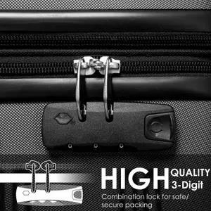 Set OF 3 ABS Hard Shell Travel Trolley Suitcase 4 Wheel Luggage Set Hand Luggage, 20,24,28  Inch (Black)