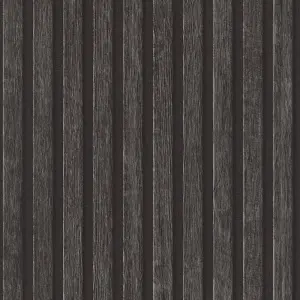 AS Creation Wooden Slats Panelling 3D Wood Panel Stripe Non Woven Wallpaper Charcoal Black 39109-4