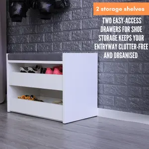 White Shoe Racks Storage Bench with Wall-Mounted Coat Stand - Grey Cushion Shoe Storage Seat - Wallet and Key Holder Organizer