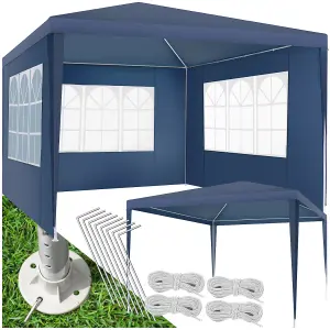 Gazebo Baraban - 3 x 3 m, with 3 side panels, weather & UV-resistant, guy ropes incl. - blue