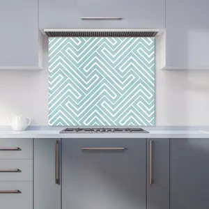 Blue And White Geometric Pattern Premium Glass Kitchen Splashback W900mm x H650mm