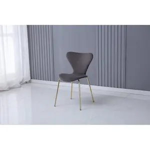 4 Doreen Velvet Upholstered Dining Chair with Black Metal Legs (Set of 4) Grey / Gold