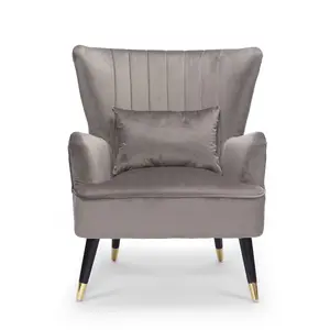 Velvet Light Grey Camila Accent Wingback Chair with Footstool