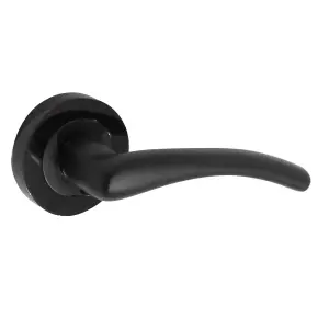 Zena Door Handle Lock Key Set Modern Matt Black Lever on Nickel Rose Internal Escutcheon