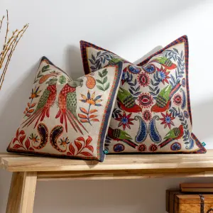 Wylder Akamba Parrot Duo Floral Feather Filled Cushion