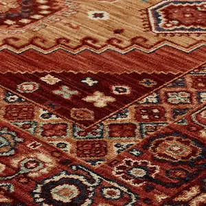 Persian Bordered Geometric Easy to Clean Red Traditional Rug for Living Room Bedroom & Dining Room-240cm X 340cm