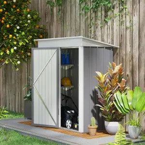 Outsunny Steel Garden Shed, Small Lean-to Shed for Bike Tool, 5x3 ft, Grey