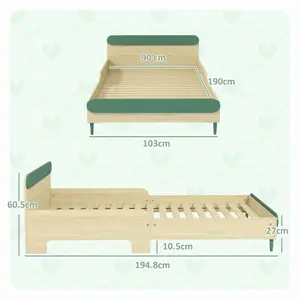 AIYAPLAY Toddler Bed, Kids Bed w/ Safety Rail, 195 x 103 x 60.5cm, Green