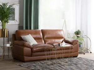 3 Seater Leather Sofa Golden Brown HORTEN