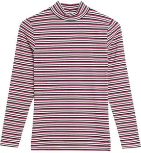 Marks & Spencer High Neck Striped Jersey Top - Red - Long Sleeved Tops Size 10 UK