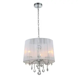 Luminosa Hanging Pendant Chrome, White 3 Light  with White Cloth Shade, E14