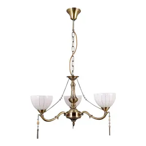 Luminosa Stylized Chandeliers Golden 3 Light  with Milky, Glass Shade, E27