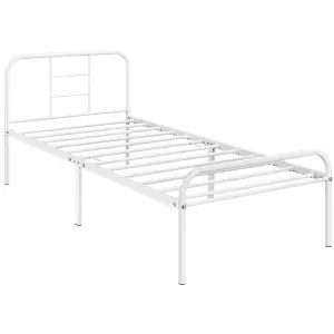 Yaheetech White 3ft Single Metal Bed Frame with High Headboard Strong Iron Platform Bed for Bedroom