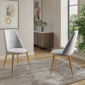 4x Riviera Grey Luxury Velvet Dining Chairs With Gold Legs