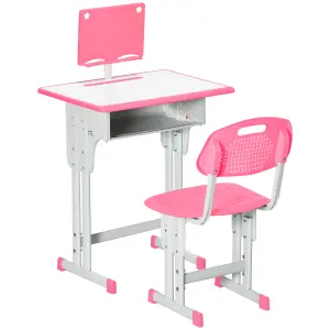 HOMCOM Kids Desk and Chair Set w/ Drawer, Book Stand, Pen Slot, Pink