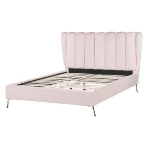 Velvet EU Double Size Bed with USB Port Pink MIRIBEL