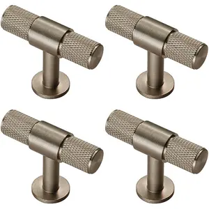 4x Knurled Cupboard T Shape Pull Handle 50 x 13mm Satin Nickel Cabinet Handle