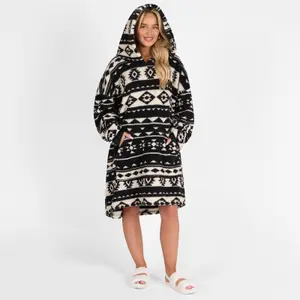 Teddy Hoodie Blanket Aztec Geo Soft Giant Jumper Plush Oversized Wearable Throw