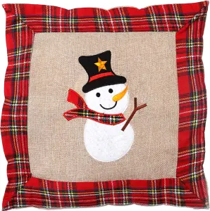 Hessian Home Bedroom Office Decorations Printed Pillow Covers Set of 4 Reindeer Snowman Robin andChristmas Pudding 40x40cm