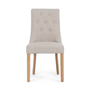 Beatrix Cream Fabric Oak Leg Dining Chairs (Pair)