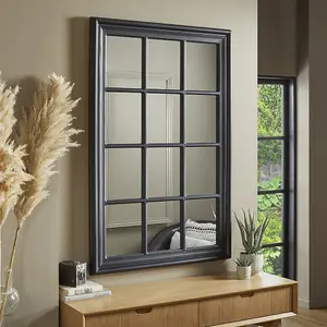 Window Mirror Cambridge Rectangular Shape with Black Frame- H 120cm W 80cm D 4cm for Hanging in Hallway