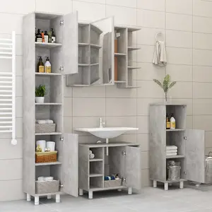 Berkfield Bathroom Mirror Cabinet Concrete Grey 80x20.5x64 cm Engineered Wood