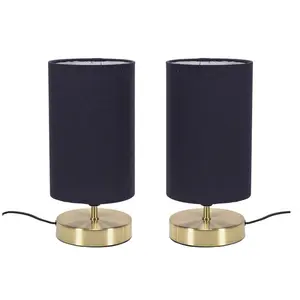 Romica Pair of Touch Table Lamps with Fabric Shades Brushed Gold / Navy / No