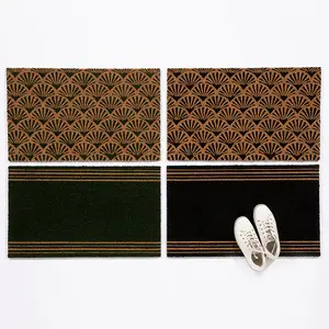 Astley Printed Latex Backed Coir 45x75cm Printed Black 4 Stripes Doormat