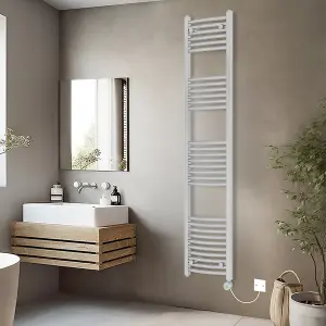 Rinse Bathrooms Electric Heated Towel Rail Curved Chrome Thermostatic Bathroom Towel Radiator with Timer - 1800x400mm