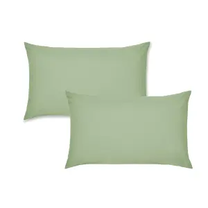 Catherine Lansfield Pillowcases Easy Iron Percale Standard 50x75cm Pack of 2 Pillow cases with envelope closure Sage Green