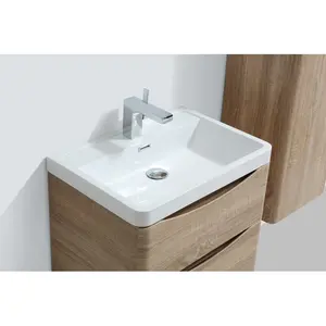 Stanhope 600mm Single Bathroom Vanity with Integrated Stone Basin Light Oak