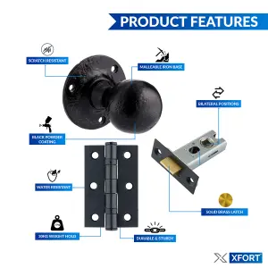 XFORT Smithy's Black Antique Mortice Door Knob Set With Hinges & Tubular Latch