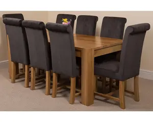 Kuba 180 x 90 cm Chunky Oak Dining Table and 8 Chairs Dining Set with Washington Black Fabric Chairs