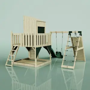 PolarPlay Kids Climbing Tower & Playhouse with Swing and Slide - Climb & Swing Yaalon Green