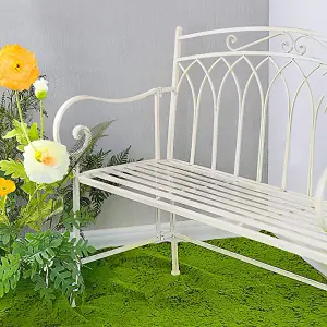 Garden Bench Seat Patio Furniture - Foldable Design - Shabby Chic Handmade - Antique White (Varesa)