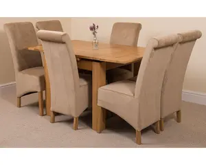 Richmond 90cm - 150cm Square Oak Extending Dining Table and 6 Chairs Dining Set with Montana Beige Fabric Chairs