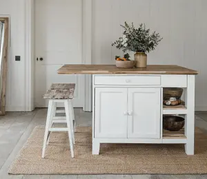 Florence White Kitchen Island with Cupboard and Shelves