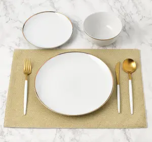 12pc White Dinner Set with Gold Line