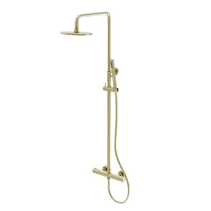 Emilia Round Thermostatic Shower Kit with Fixed Head & Handset - Brushed Gold