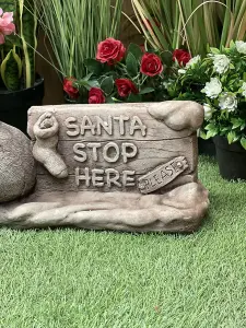 Stone Cast 'Santa Stop Here' Garden Ornament/Lawn Sign