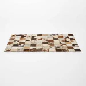 Homescapes Block Check Brown Leather Placemats Set of 4