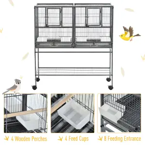 PawHut Double Rolling Bird Cage with Removable Metal Tray and Storage Shelf