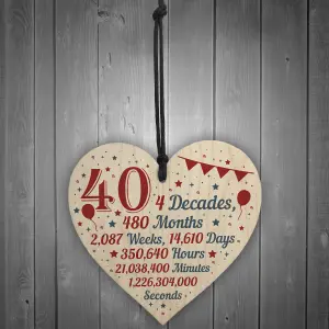 Red Ocean Novelty 40th Birthday Christmas Handmade Wooden Hanging Heart Sign Keepsake Funny Gift For Friend Brother