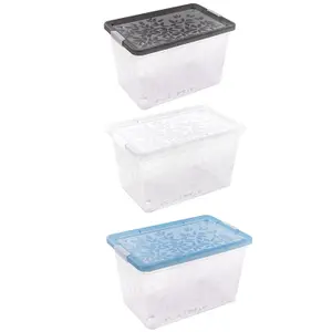 Set of 9 55 Litres Elegant Jasmine Leaves Strong Stackable Plastic Storage Boxes Complete With Clip Locked Lids