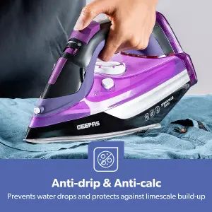 Geepas 3000W Steam Iron  2 in 1 Dry & Wet Steam Iron  Adjustable Temperature Control, Ceramic Soleplate