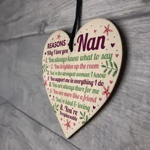 Red Ocean Reasons Why I Love You Nan Gifts Wooden Heart Nan Card From Grandson Granddaughter Grandparent Gifts Plaque