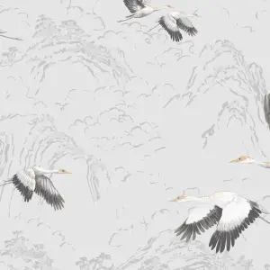 Laura Ashley Animalia Silver effect Bird Smooth Wallpaper Sample