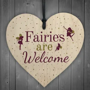 Red Ocean Wooden Fairies Welcome Hanging Garden Gardening Shed Summer House Wall Plaque Fairy Sign